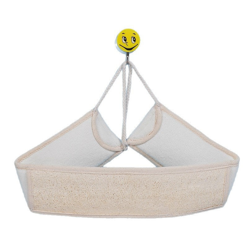 Loofah back scrubber in use