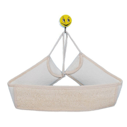 Loofah back scrubber in use